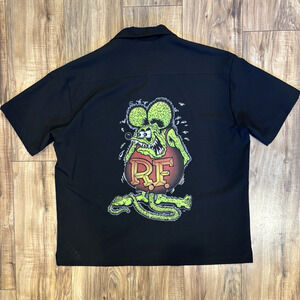 Vintage Y2K Big Daddy Ed Roth Embroidered Rat Fink Button Down XL 54" USA Made